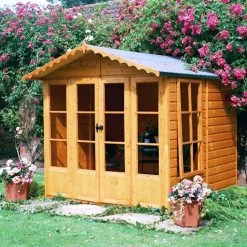 Shire Kensington 7x7 Toughened Glass Apex Shiplap Wooden Summer House - Base Not Included -Gardens and Outdoor Stores shire kensington 7x7 toughened glass apex shiplap wooden summer house base not included5019804111183 01i