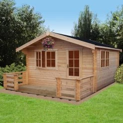 Shire Kinver 12x14 Toughened Glass Apex Tongue & Groove Wooden Cabin - Base Not Included -Gardens and Outdoor Stores shire kinver 12x14 toughened glass apex tongue groove wooden cabin base not included5019804111404 01i