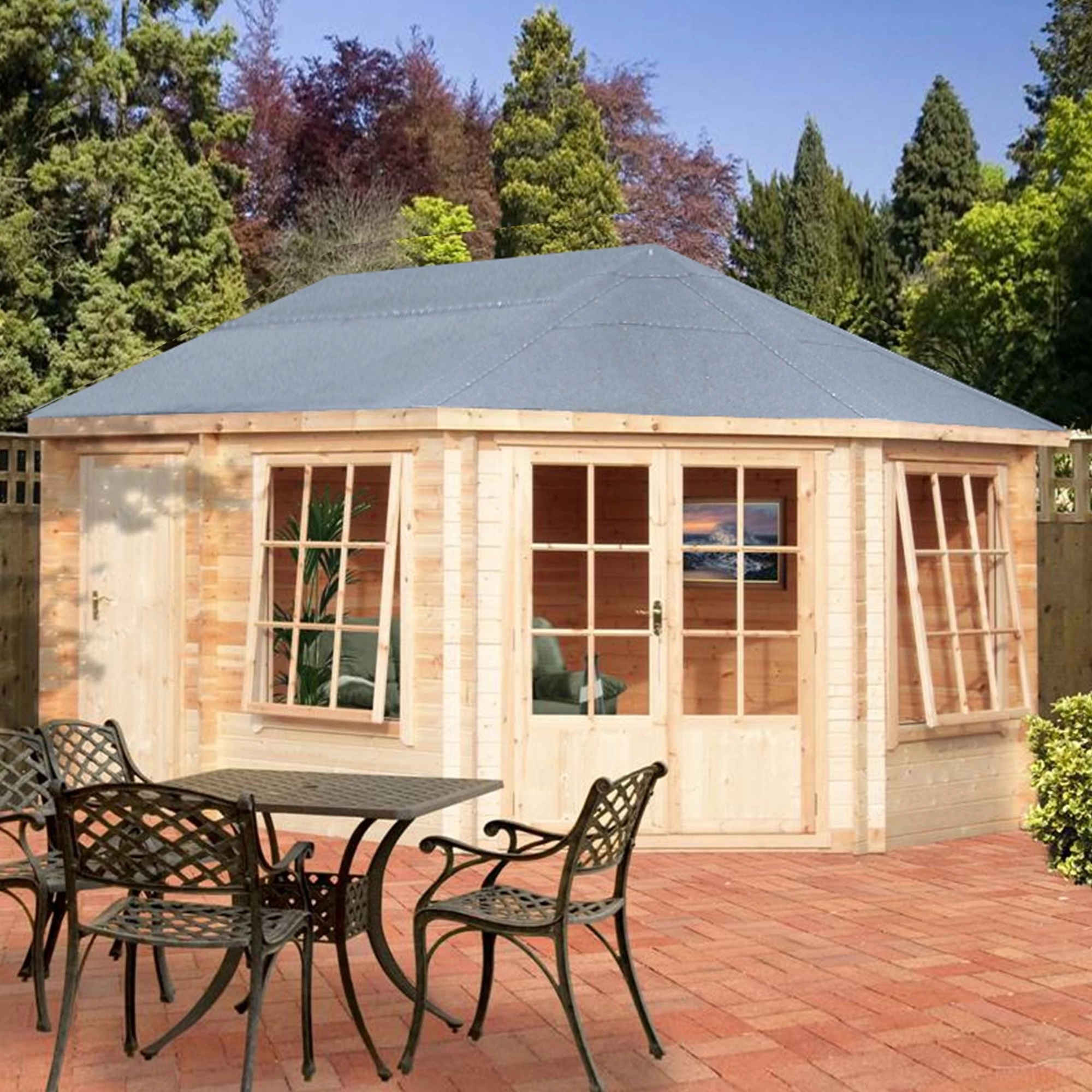 Shire Leygrove 14x10 Toughened Glass Apex Tongue & Groove Wooden Cabin - Base Not Included 3 Shire Leygrove 14x10 Toughened Glass Apex Tongue & Groove Wooden Cabin - Base Not Included