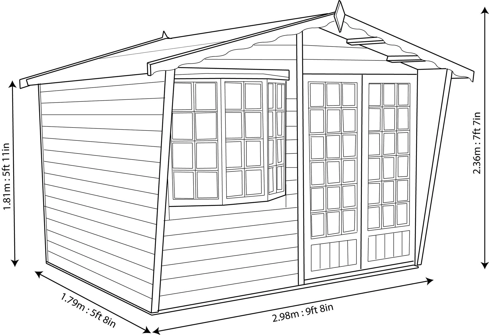 Shire Sandringham 10x6 Glass Apex Shiplap Wooden Summer House - Base Not Included 9 Shire Sandringham 10x6 Glass Apex Shiplap Wooden Summer House - Base Not Included - Image 7