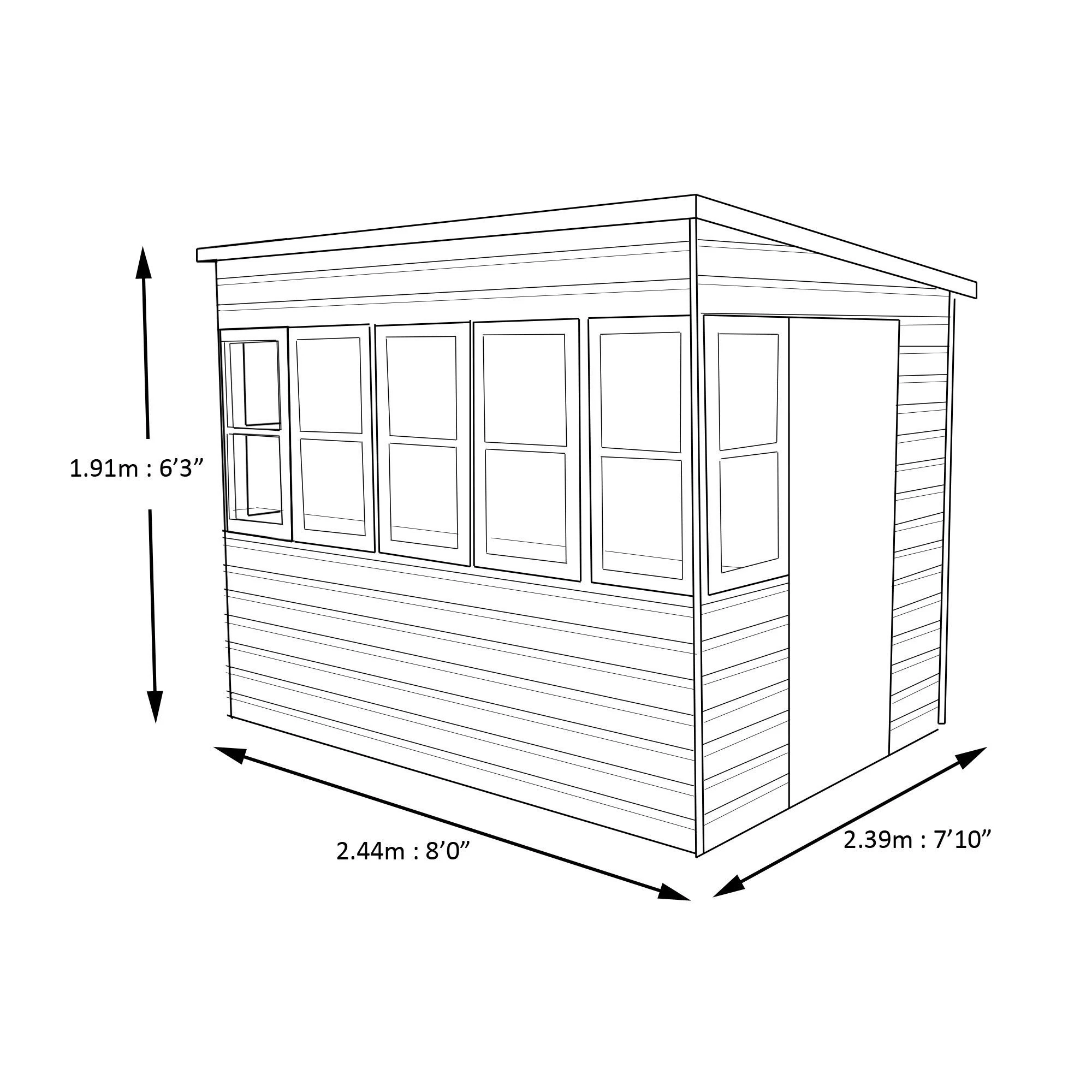 Shire Sun 8x8 Glass Pent Shiplap Wooden Summer House - Base Not Included 11 Shire Sun 8x8 Glass Pent Shiplap Wooden Summer House - Base Not Included - Image 9